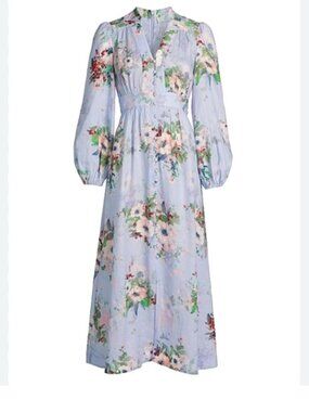 Zimmermann Floral Long Sleeve Dress - Light Blue and Pink size 2 (6US)